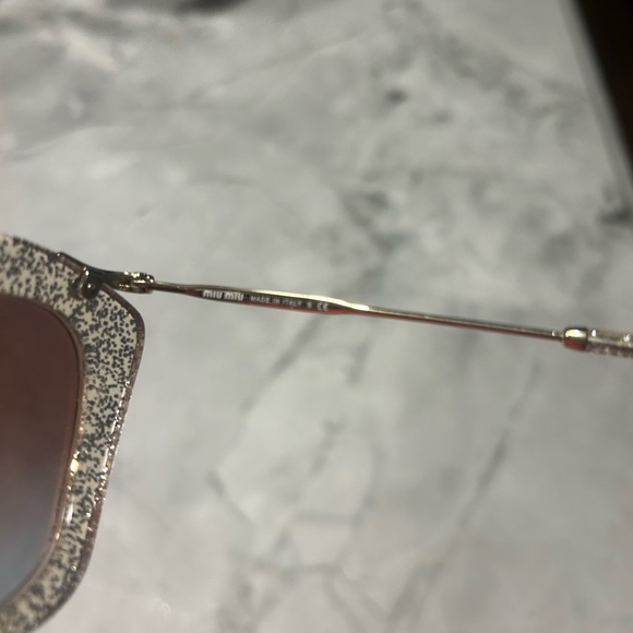 Miu Miu Gold Glitter Cat Eye Sunglasses with Mirrored Gold Lenses - Picture 4 of 6